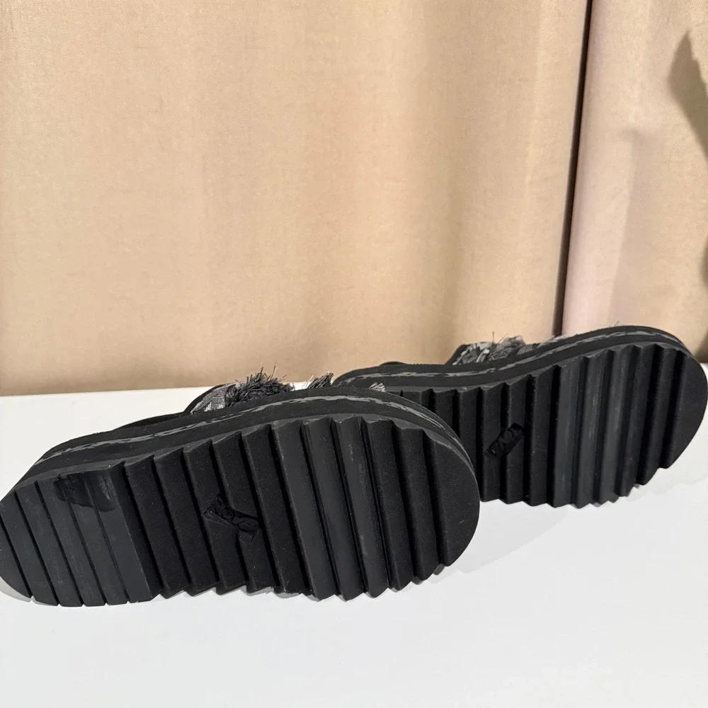 Teva Flatform Universal Fringe Sandals Black Grey Geometric Platform Womens
